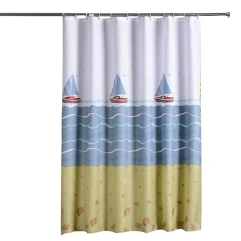 

Sailboat Style Bathroom Shower Curtain Thick Waterproof Polyester Proof Bath Tub Curtain With Hooks
