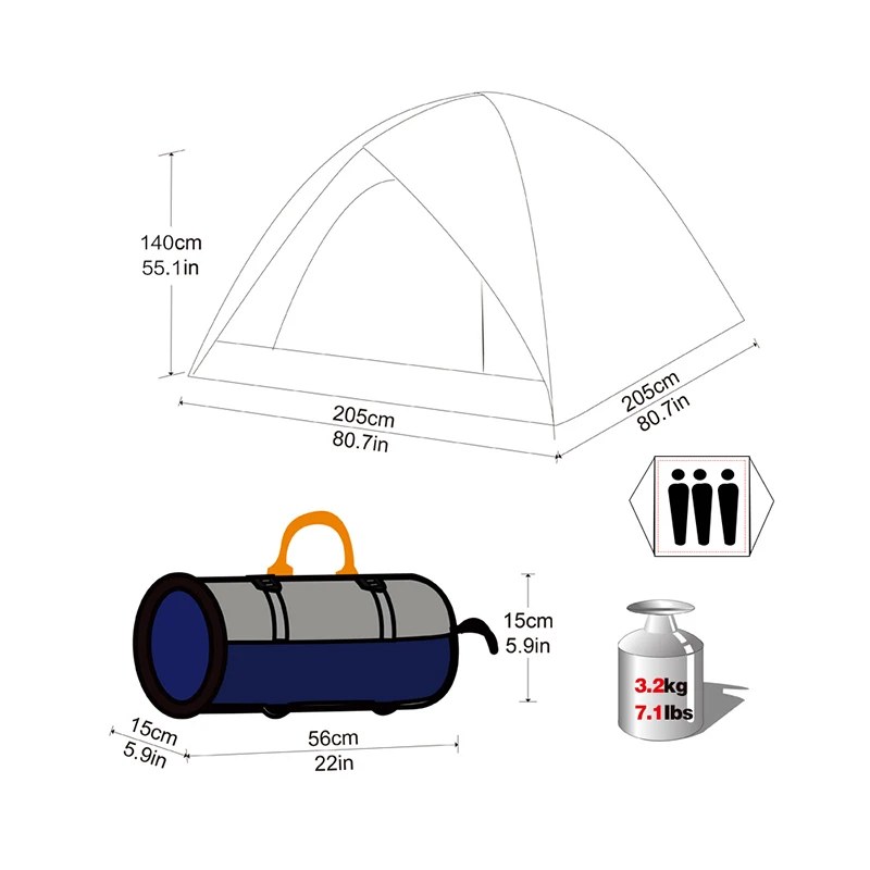 KingCamp двойные палатки Открытый Кемпинг 3 человека 3-сезон портативный легкий прочный водонепроницаемый дышащий Кемпинг пляж палатка