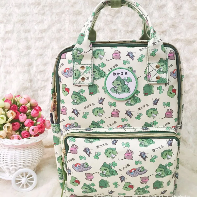 

IVYYE Green Frog Fashion Anime PU Backpacks Soft Leather School Backpack Casual Bags Travel Knapsack Unisex New