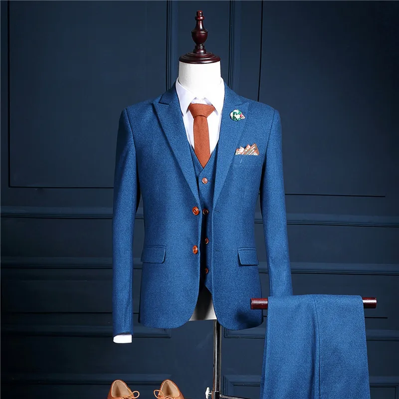 

Wedding Dress 2018 Blue Terno Masculino Costume Homme Mariage Blue Tuxedo Trajes de Hombre Blue Suit Business Men's Suits