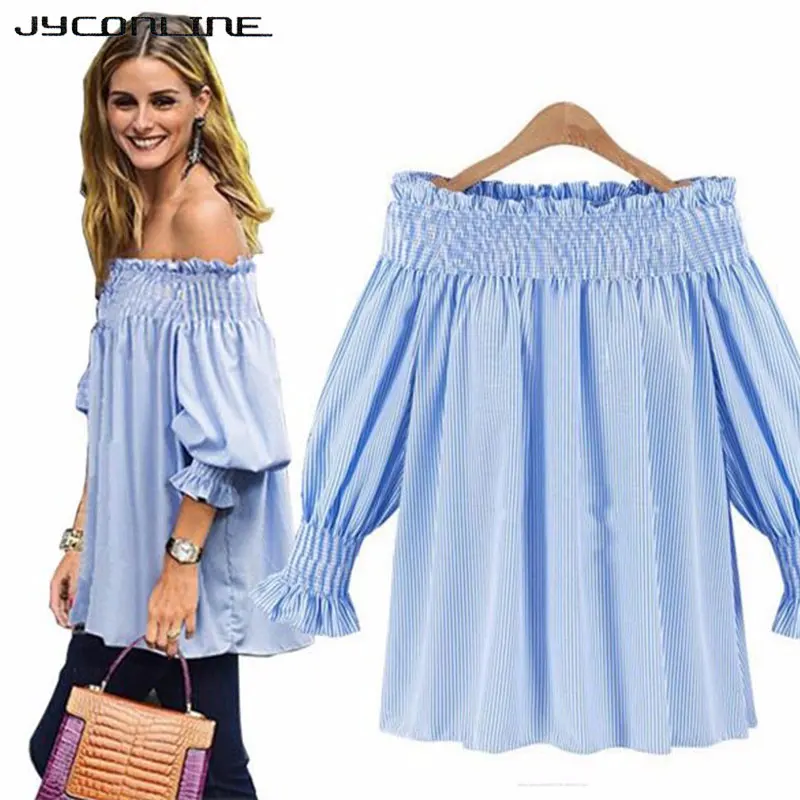 Женская рубашка сексуальные топы с открытыми плечами полосатые женские блузы
