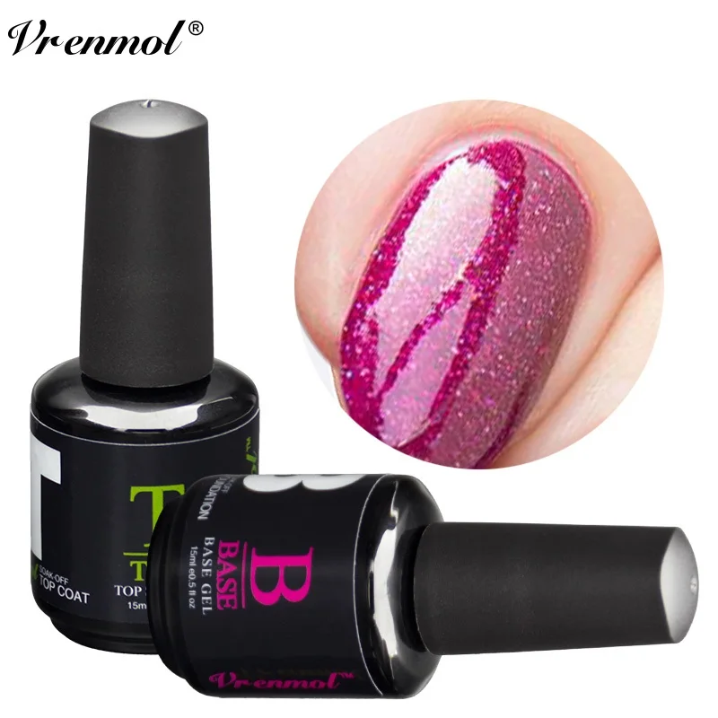 Vrenmol 15 мл Лак для ногтей Top Coat It Off + Базовое покрытие основа УФ гель не очищающее