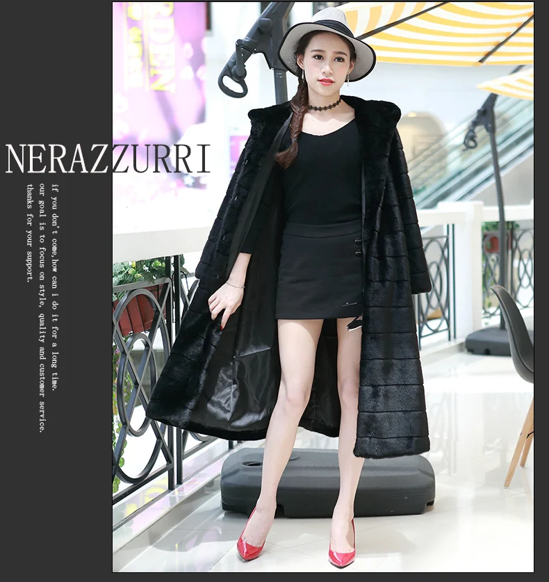 Nerazzurri, длинное женское пальто из искусственного меха,, зимнее, с капюшоном, черное, красное, теплое пальто из искусственного меха, пушистое, размера плюс, верхняя одежда 5xl 6xl
