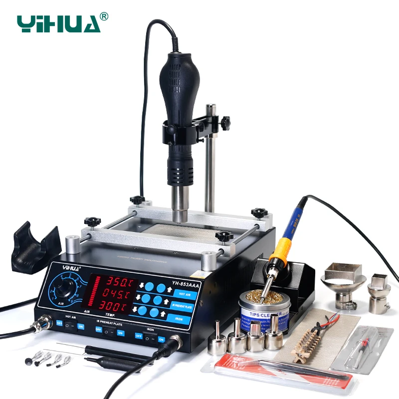 

650W YIHUA 853AAA Hot Air Rework Station 3 In 1 Imported Soldering Iron With Preheat BGA Station Cellphone Repair Tool