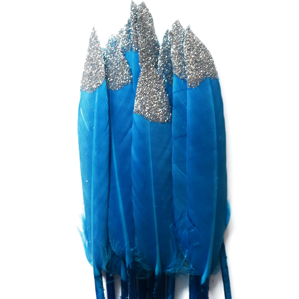 24pcs/lot Colorful Dyeing Goose Feathers with Gold Powder Plumes for DIY Jewelry Brooch Earring Hat Decorations IF24