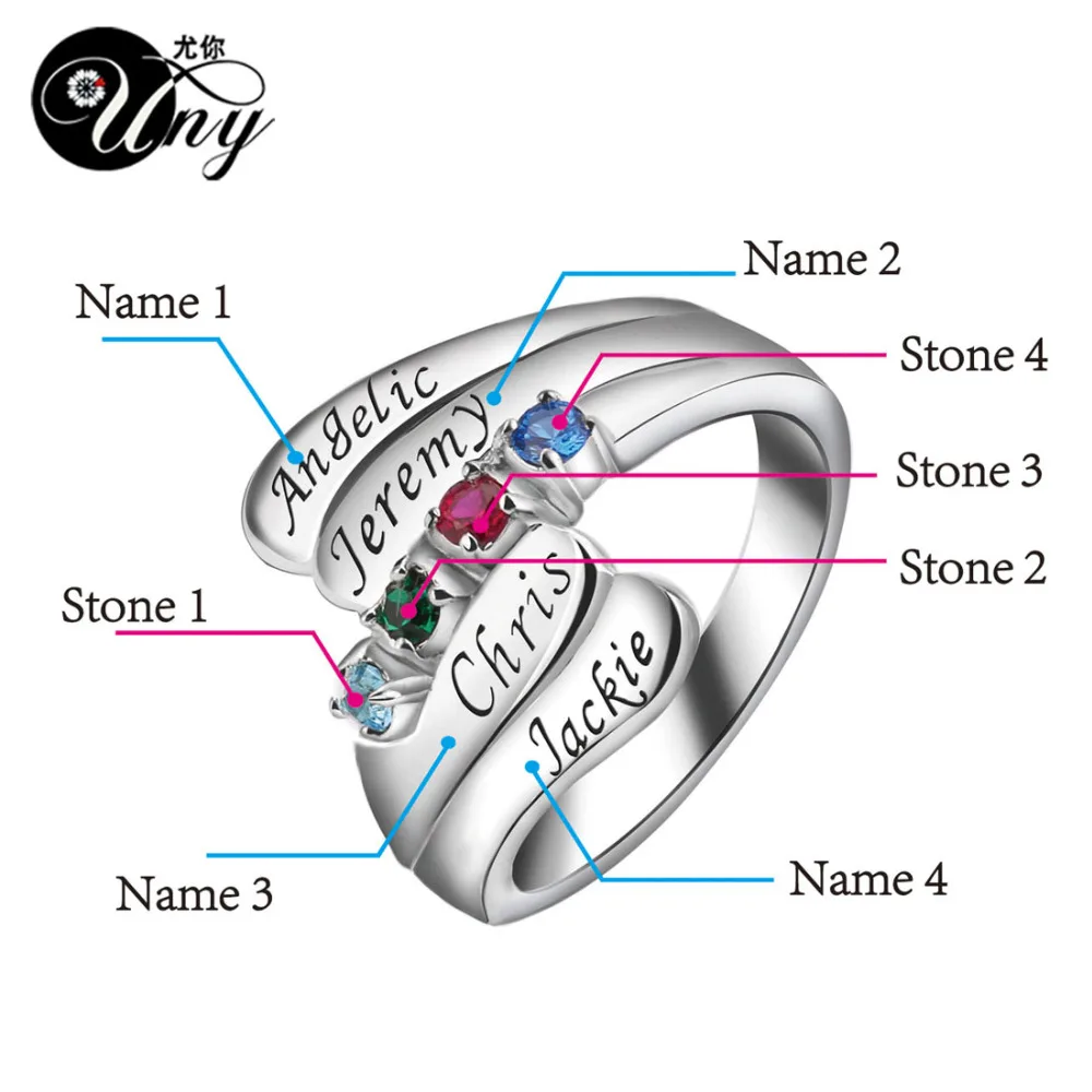 Uny кольцо стерлингового серебра 925 персонализированные Кольца Юбилей подарок кольцо любовь камень Индивидуальные матери Для женщин DIY Фамильные Кольца