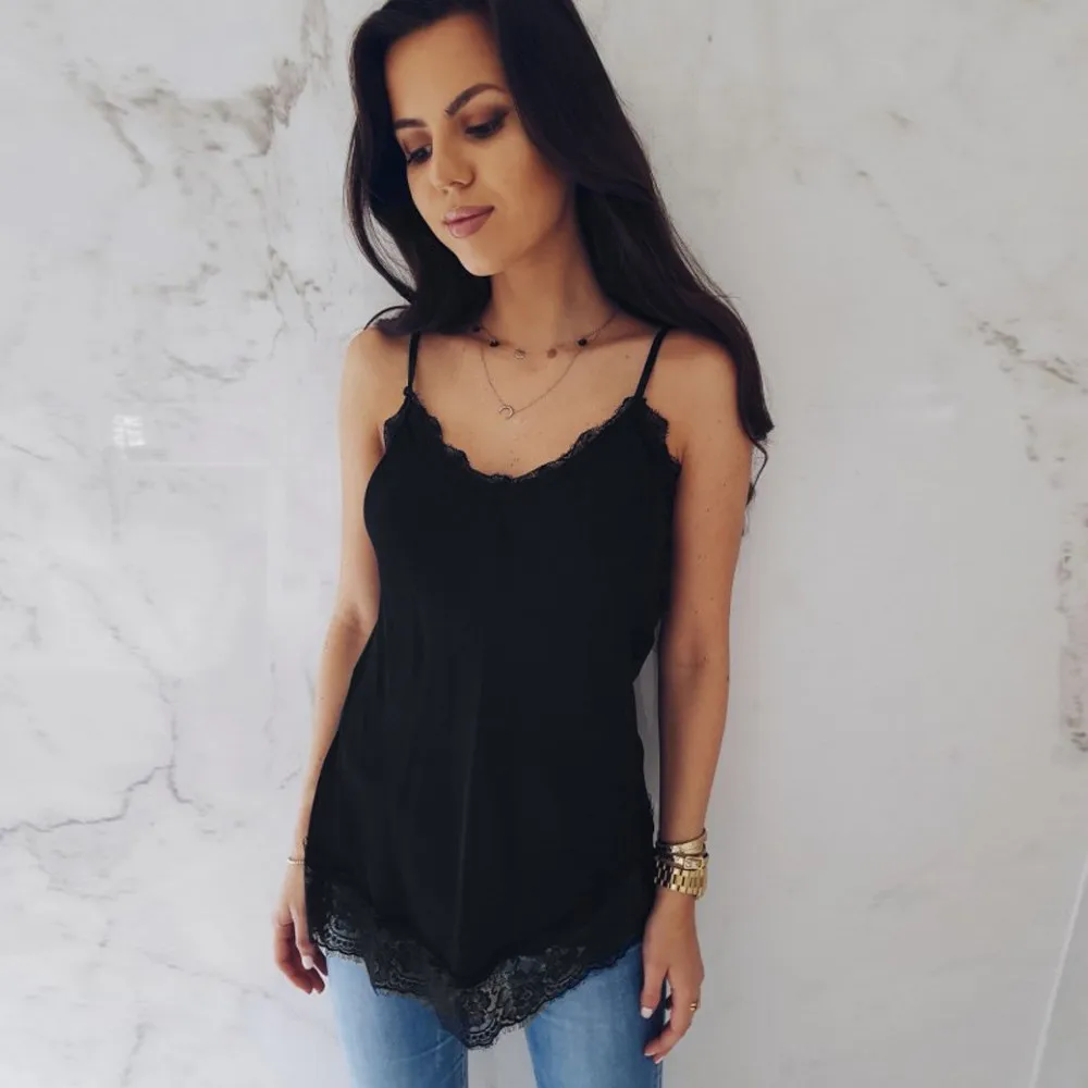 

Women's T-Shirts Sleeveless Lace Sling Print Top Vest T-Shirt Camiseta de encaje sin mangas para mujer #YL1