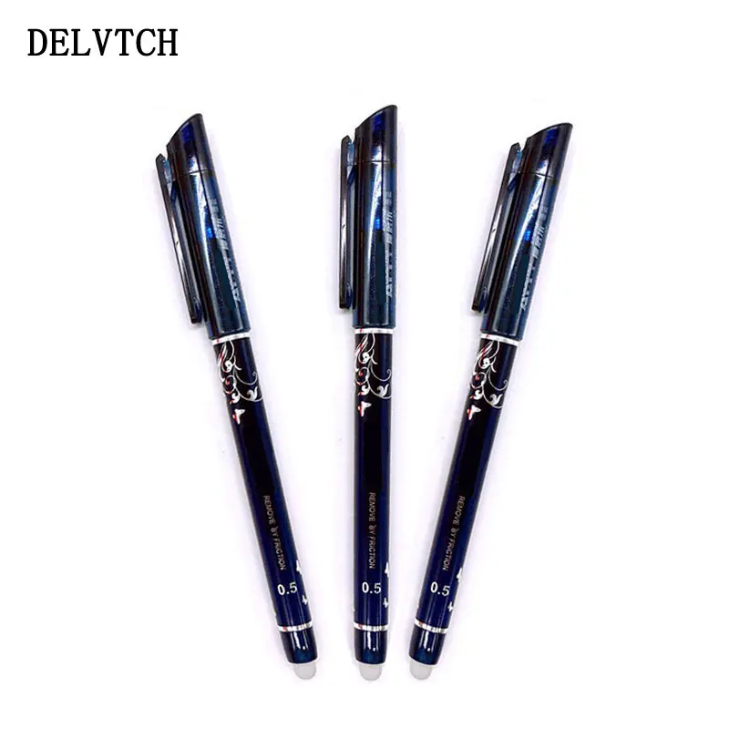 Delvpch 0,5 мм 3 шт./компл. стираемая гелевая ручка или 20 шт. заправки красные/синие/черные чернила письма стираемая ручка для школы канцелярские принадлежности - Цвет: 3pcs dark blue pen