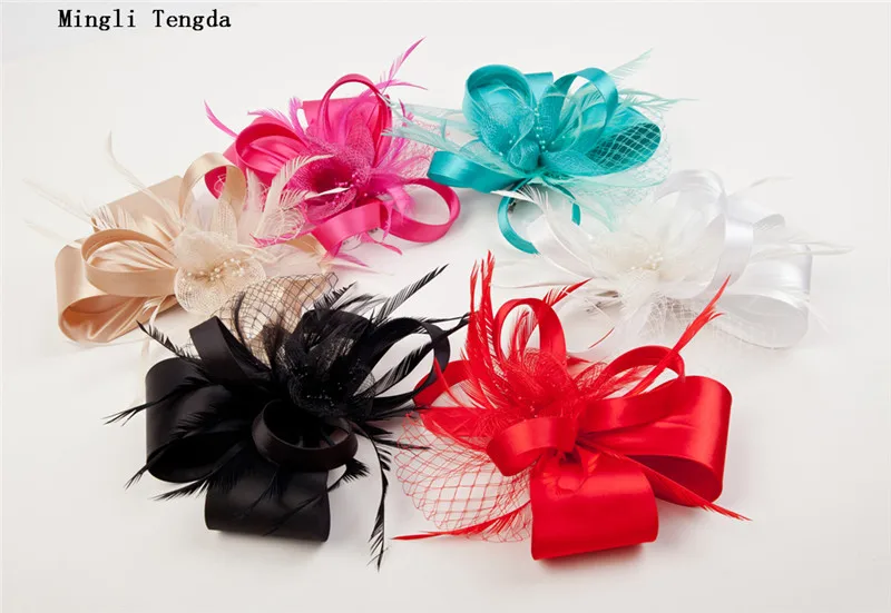 Mingli Tengda красный перо Свадебный головной убор белье головной убор Свадебные Шапки и Fascinators женские вечерние Свадебные Hat Veil 2018
