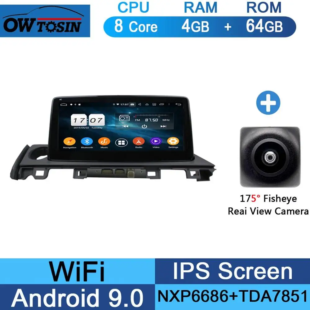 10.1" IPS Android 9.0 8Core 4G+64G ROM Car DVD Radio GPS For Mazda 6 III 3 GJ Atenza Mazda6 DSP CarPlay Parrot BT - Цвет: 64G Fisheye Camera