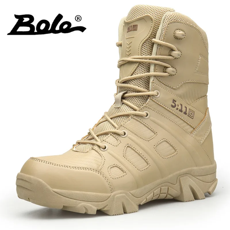 

BOLE Large Size 39-47 Men Leather Boots Thick Sole Platform Snow Boots Spring Autumn Walking Shoes Lace Up Comfortable Shoes