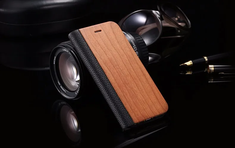 Vintage Genuine Bamboo Wood Flip Leathe Case For iPhone 6 6S Plus Real Rosewood Wooden Wallet Cover For iPhone 7 7 Plus Card Slot (9)