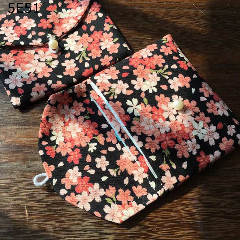 

Japanese style Drawstring bag buggy bag cotton 100%/sakura printed 13*14cm/Many uses