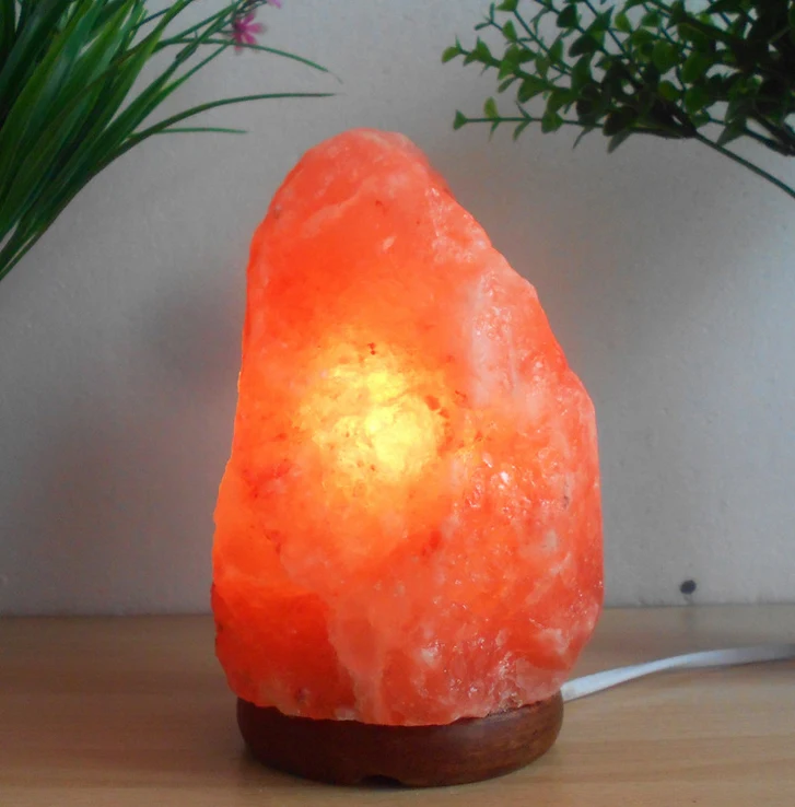 Vioslite Natural Himalayan Salt Light Table Lamp Hand Carved with Elegant Wood Base Includes ...