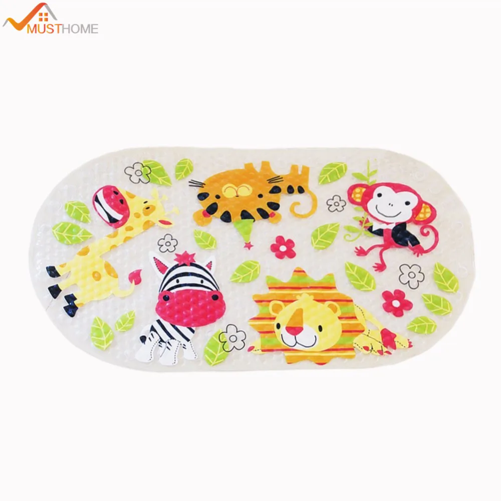 

39cmx69cm Kids Non-slip Cartoon Bath Mat PVC Waterproof Bathroom Rugs Bathtub Mat with Many Suction Cups