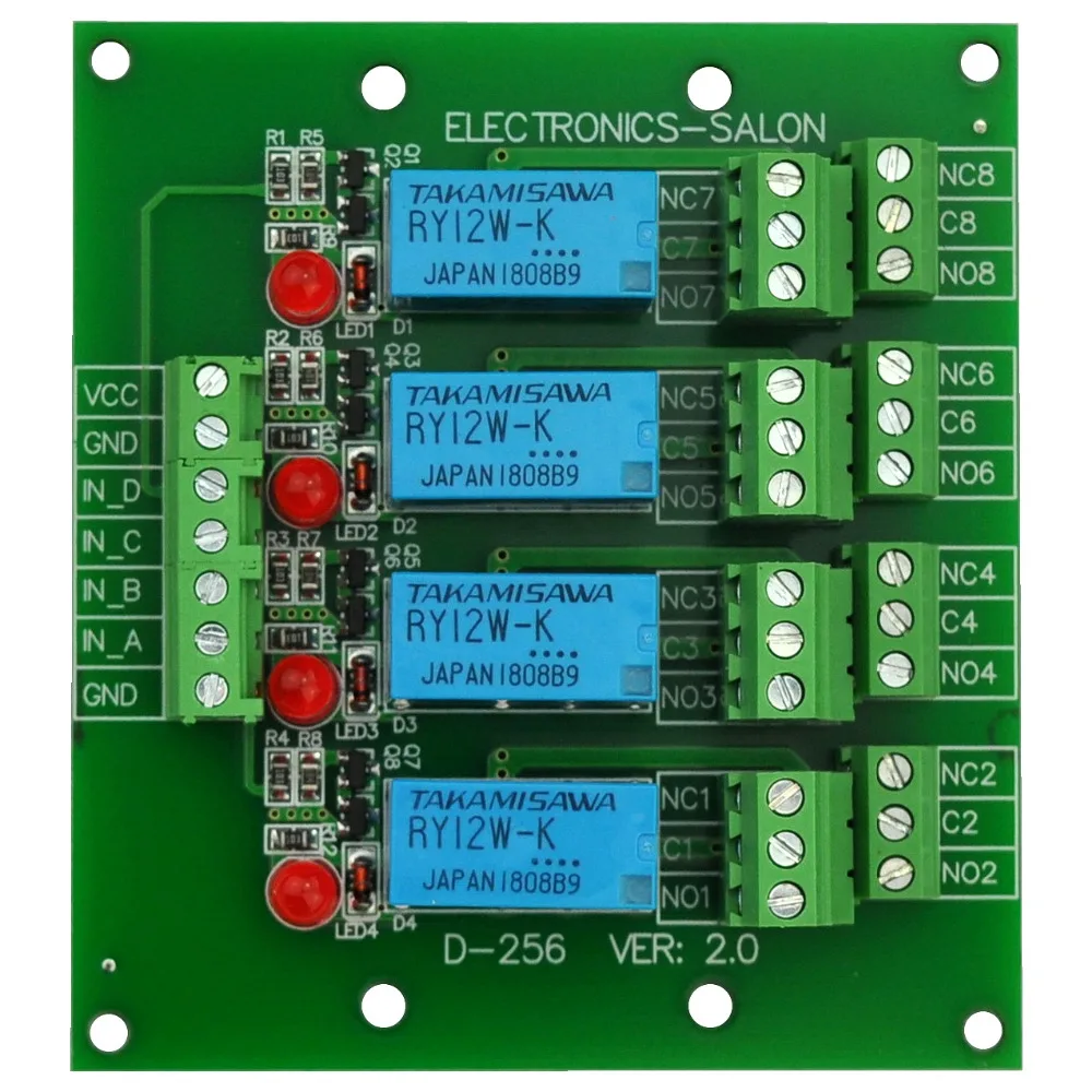 Плата модуля реле сигнала 4 DPDT Electronics Salon версия 12 В постоянного тока для Arduino Raspberry