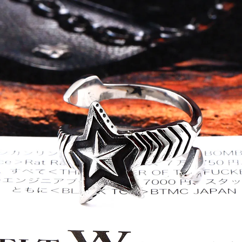 Beier stainless steel Fashion Mcllroy adjustable Five-pointed star ring for man open Jewelry BR8-443