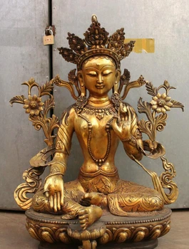 

wholesale factory 29" Tibet Bronze Gilt Buddhism Temple Lotus Green Tara Buddha Goddess Set Statue
