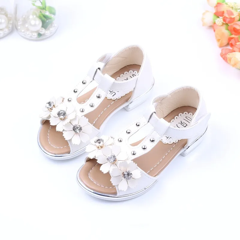 

Children Girls Sandals Kids Summer Shoes With Flower Rhinestone Flat-Heeled Girls Princess Sandals Fashion Party Shoes