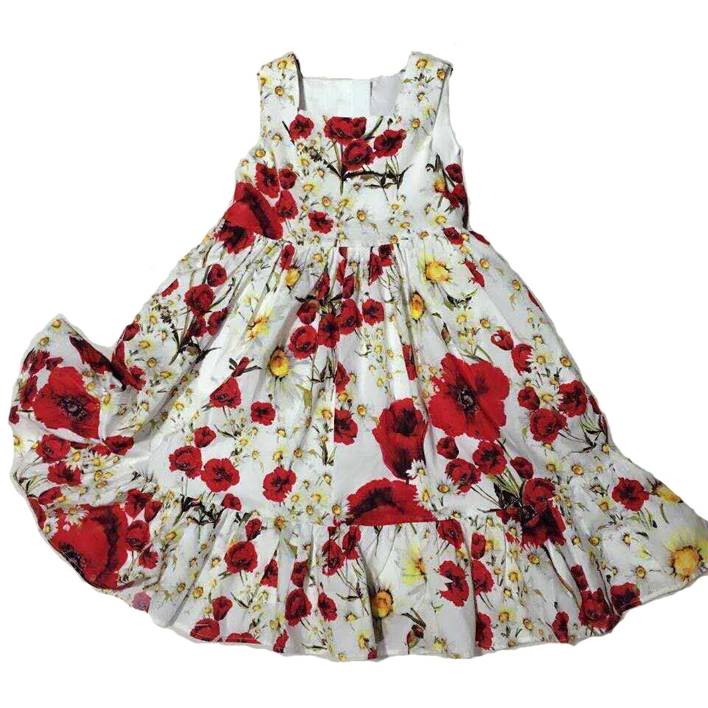 Girl Vest Dresses 100 Cotton Princess Costume Brand Kids Dress Headband Girls Clothes Floral Print Children