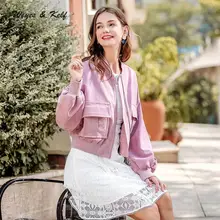 Weyes& Kelf осенняя одежда с застежкой-молнией и Однотонная повседневная обувь замшевые Короткое пальто с длинными рукавами Дамы бомбардировщик куртка женская верхняя одежда Для женщин s Mujer