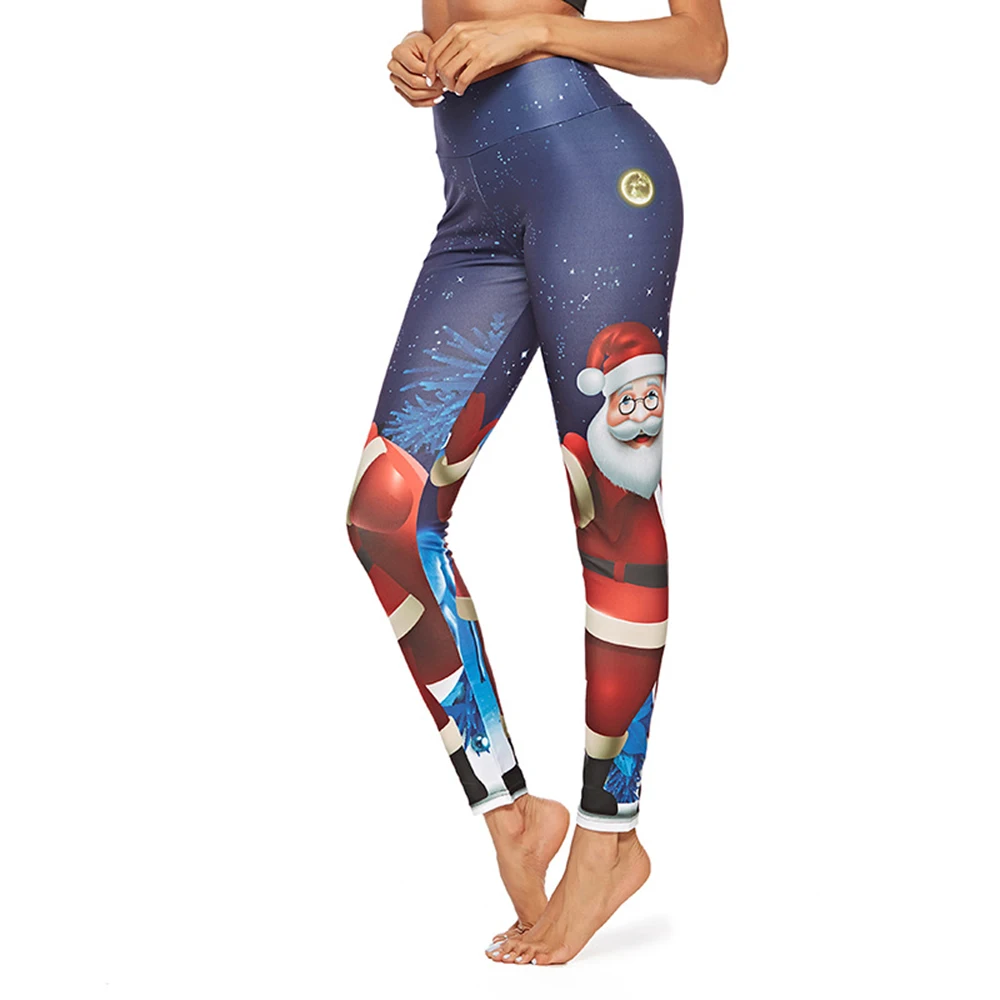 Горячие женские рождественские штаны для йоги с высокой талией эластичные спортивные Леггинсы для фитнеса колготки тонкая спортивная одежда для бега быстросохнущие тренировочные штаны