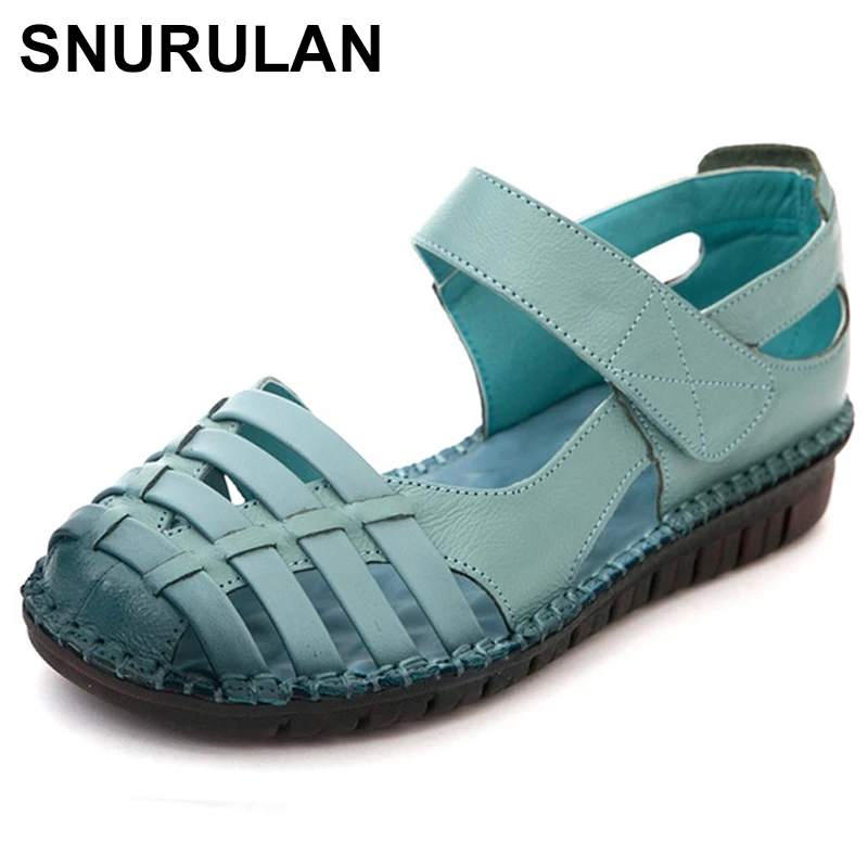 SNURULAN Closed Toe Flat Sandals Summer Shoes Woman