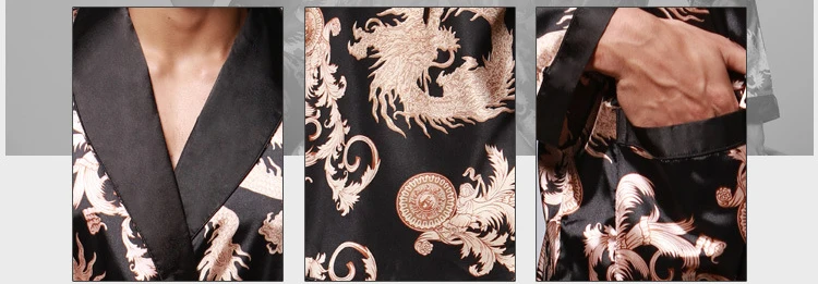 Лидер продаж Новые модные черные китайский Для Мужчин's кафтан халаты традиционной мужской Дракон пижамы кимоно с повязкой оптовой