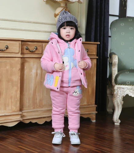 Anlencool/детская одежда, утепленный вельветовый Комплект для мальчиков и девочек, зимняя одежда, комплект детской одежды из 3 предметов - Цвет: Pink