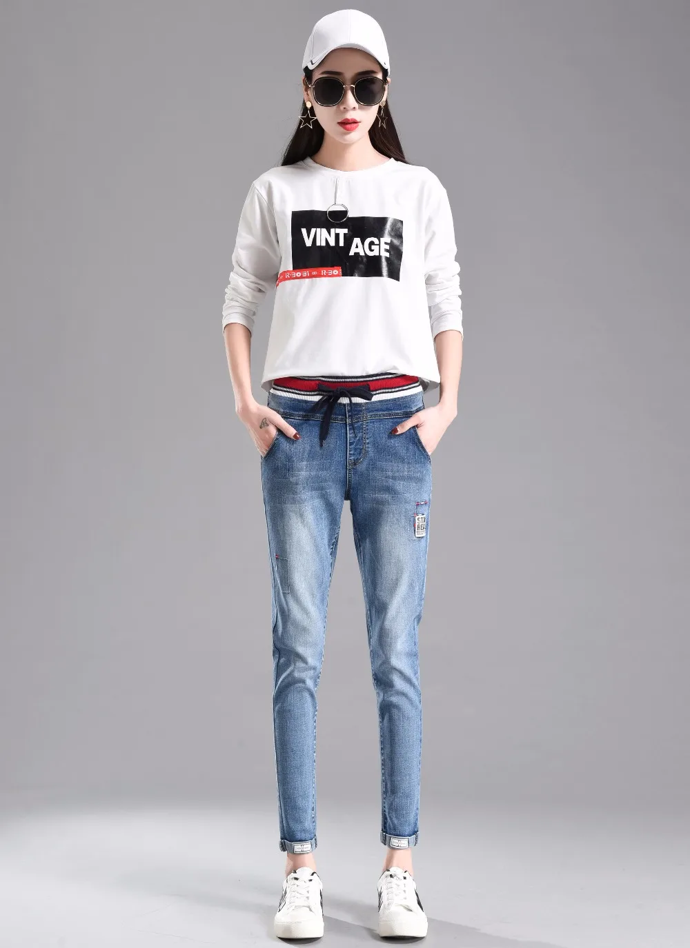 Новые женские эластичные джинсы с высокой талией, Женские джинсовые штаны больших размеров, модные корейские женские джинсы с эффектом пуш-ап