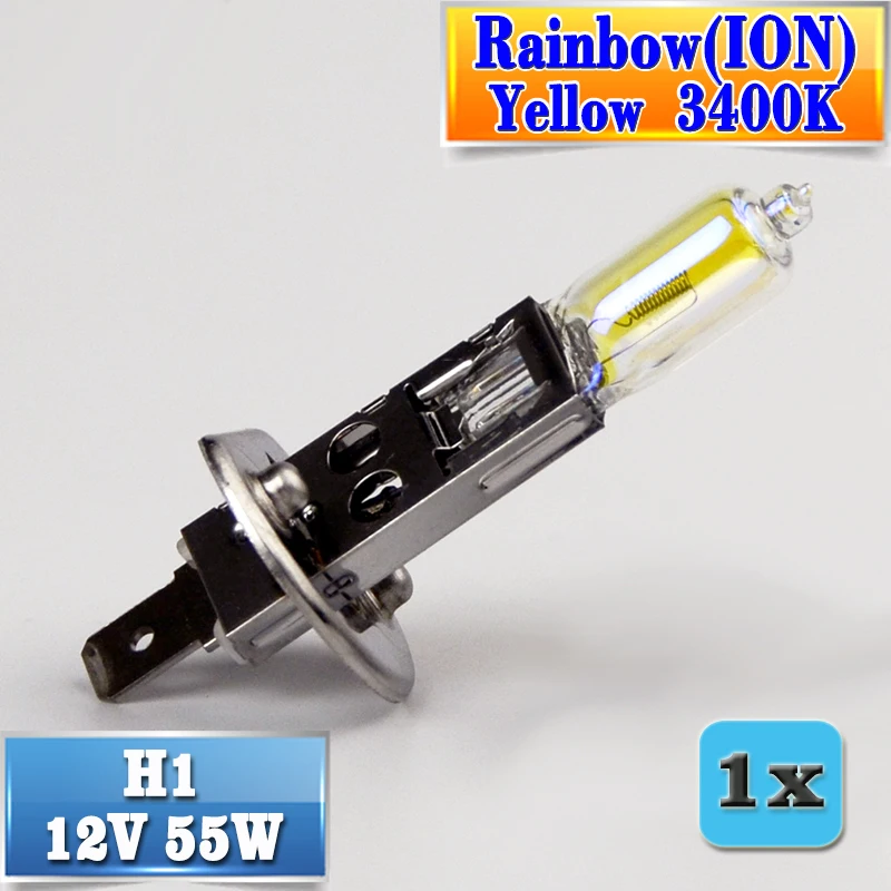 Flytop H1 Halogen Bulb 12V 55W 100W Clear Super White Yellow ION Rainbow 2200Lm Quartz Glass Car Headlight Lamp