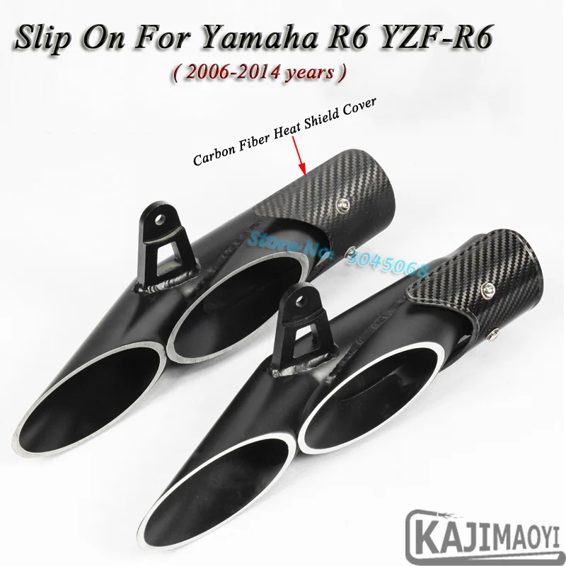 

R6 Motorcycle Exhaust Pipe Modified Carbon Fiber Heat Shield Cover Moto toc Muffler 2 Holes Slip-On For Yamaha YZF-R6 2006-2016