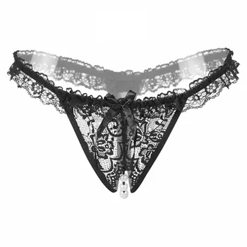 

1/2PC Women New Sexy Lingerie Lace Transparent Panties Thongs G string With Pearl Crotchless Culotte Sexy Femme Underwear