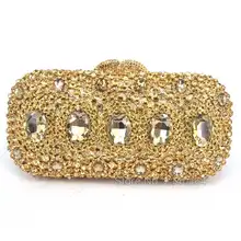 Подарочная коробка упаковано женское золото, золочение, цветок полый кристалл вечерние металлические клатчи маленькая Minaudiere сумочка свадебный клатч