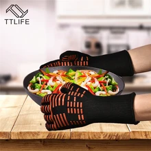 TTLIFE Oven Mitts Gloves BBQ Grilling Cooking Gloves – 932F Extreme Heat Resistant Gloves Long For Extra Forearm Protection
