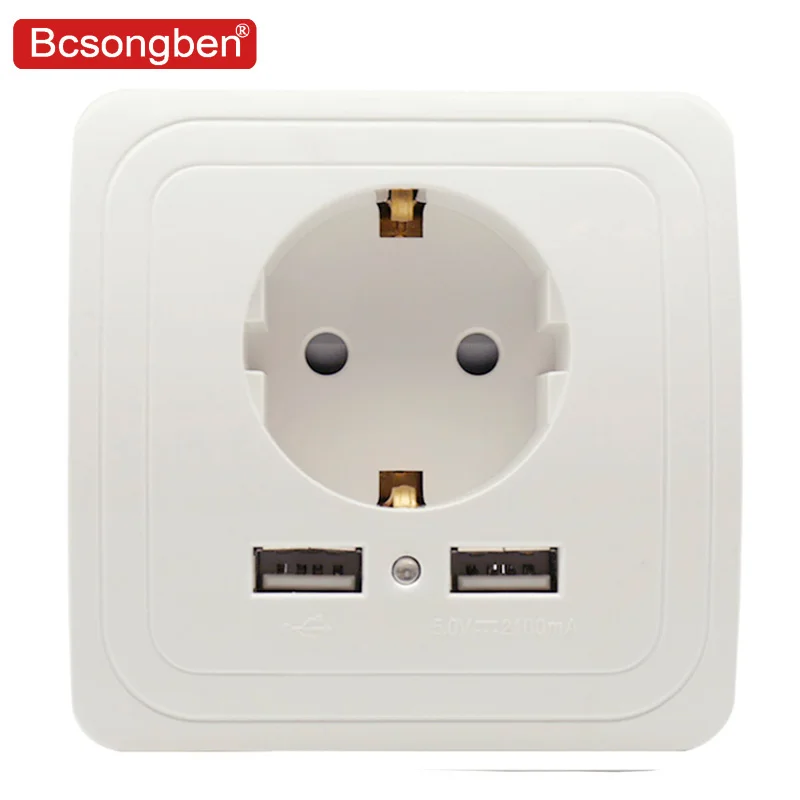 Bcsongben pop, двойной USB порт, 5 В, 2 А, электрическое настенное зарядное устройство, адаптер, штепсельная вилка европейского стандарта, выключатель питания, док-станция, зарядная розетка, панель