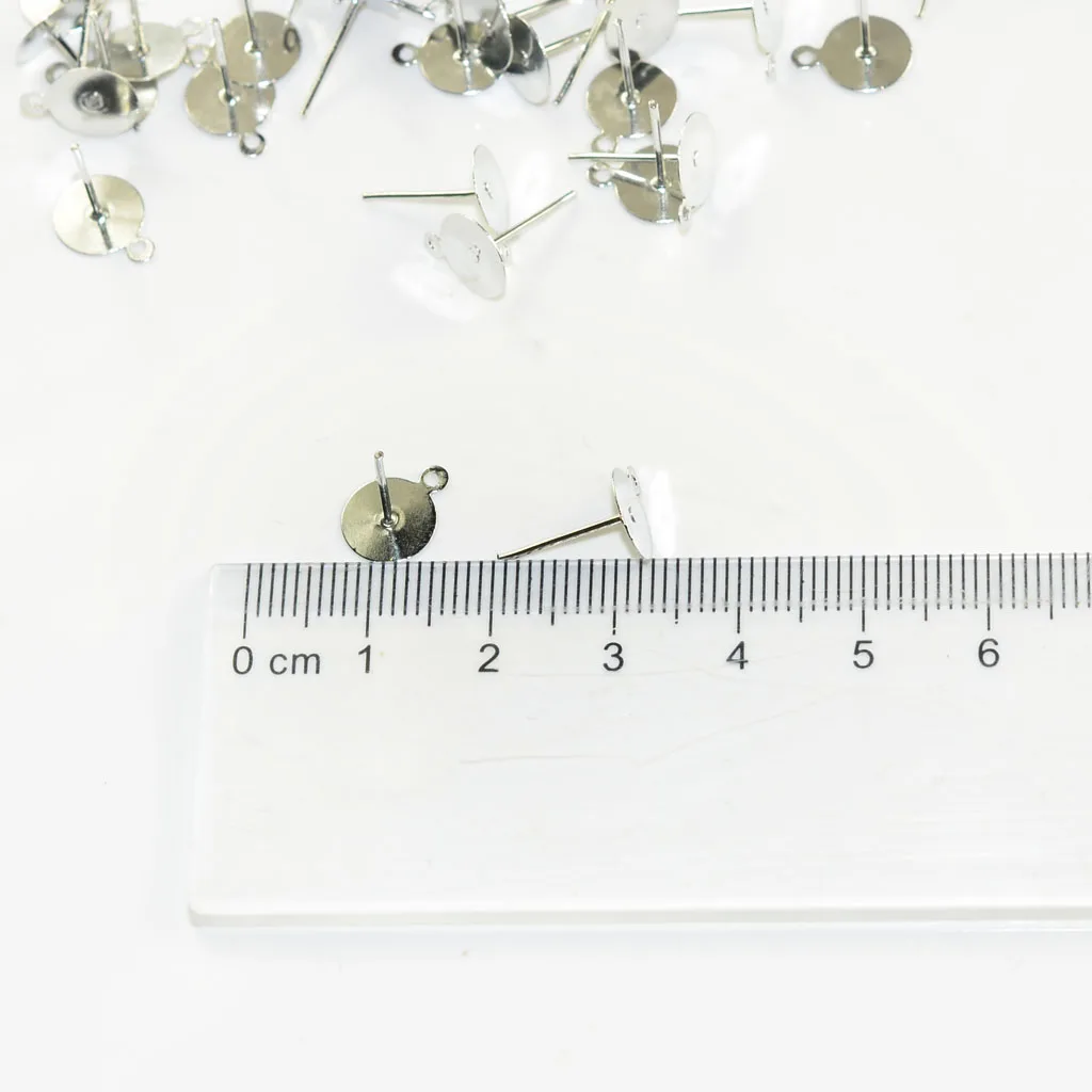 100Pcs Fashion 10x12mm Flat Pad Earring Post Ear Stud Post DIY Beads Holder Pearl Base Jewelry Findings Craft Making Accessories