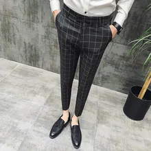 Pantalon Clasico Hombre клетчатые Костюмы Брюки мужские s Свадебные брюки красные мужские брюки в деловом стиле зеленые черные деловые Брюки Slim Fit
