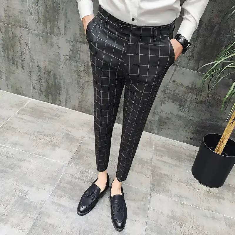 men's black checkered pants