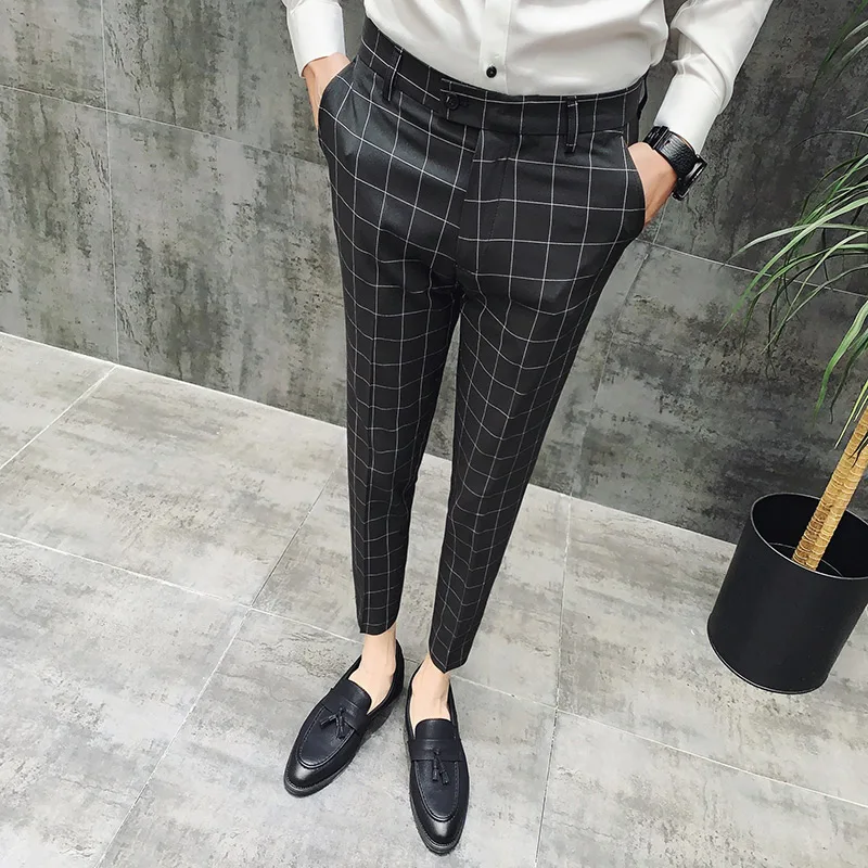 Мужские клетчатые брюки Pantalon красные офисные облегающие зеленого и черного