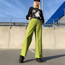 Harajuku корейские широкие брюки мешковатые брюки с высокой талией женские повседневные брюки капри уличная зеленая черная летняя 2019