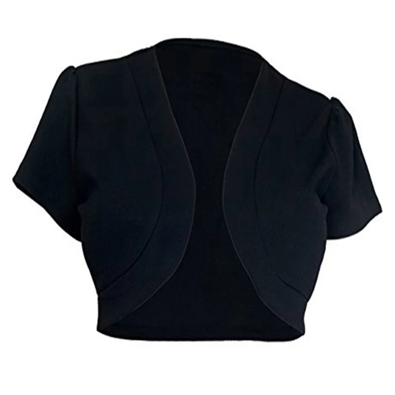 Укороченный жакет с коротким рукавом размера плюс 5XL, женское короткое болеро, жакет с открытой строчкой, кардиганы, женская тонкая верхняя одежда, пальто - Цвет: black