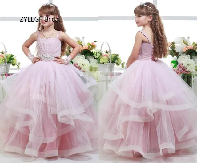 ZYLLGF Bridal Little Girl Ball Gown Flower Girl Dress Long Tulle Kids Pageant Dresses For 12