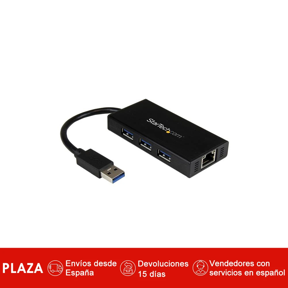 

StarTech.com Hub USB 3.0 de Aluminio con Cable - Concentrador de 3 Puertos USB con Adaptador de Red Ethernet Gigabit, Alambrico,