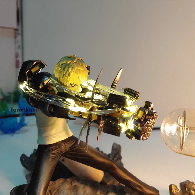 Figura de Ação Soco Homem Genos Incineração Canhões Led Cena Brinquedos Um-soco Anime Estatueta Figura um 2 Figuras de ação