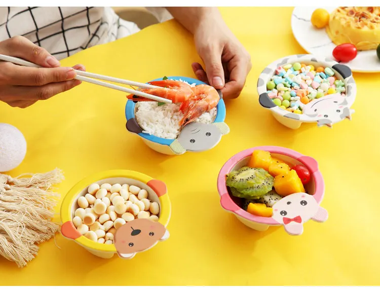 Bamboo Fiber Children's Dishes Cartoon Animal Baby Feeding Bowl Creative Food Supplement Bowls Kids Tableware Gift Dinnerware