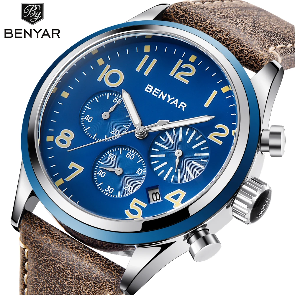 New Arrival Benyar Men Watch Top Brand Luxury Male Leather Waterproof