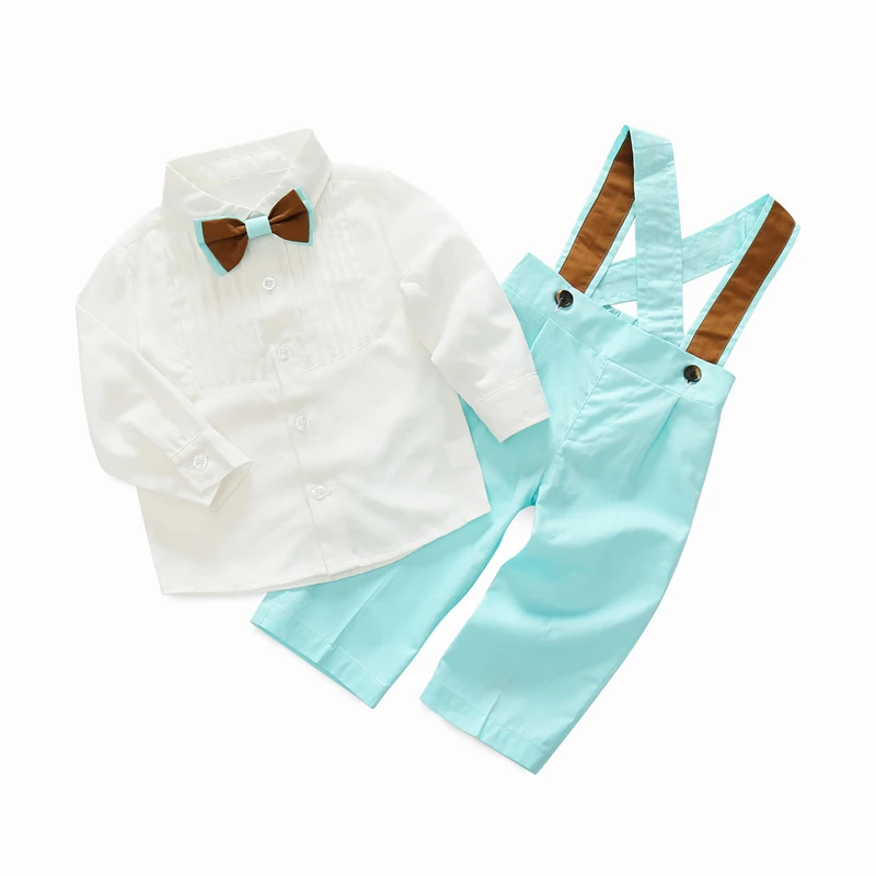 Комплект одежды для маленьких мальчиков, официальная одежда детская рубашка с длинными рукавами и галстуком-бабочкой+ синие/зеленые штаны детская праздничная одежда