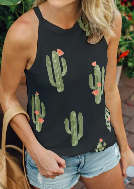 

Tank Tops Women Summer Sleeveless tops tee Cactus Printed Sleeveless Tank Print Tank Casual Female Harajuku tops Ladies Tops Tee