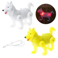 Забавные Электронные собака тянуть шнур светодио дный светодиодный свет щенок поет мультфильм игрушечные лошадки для детей